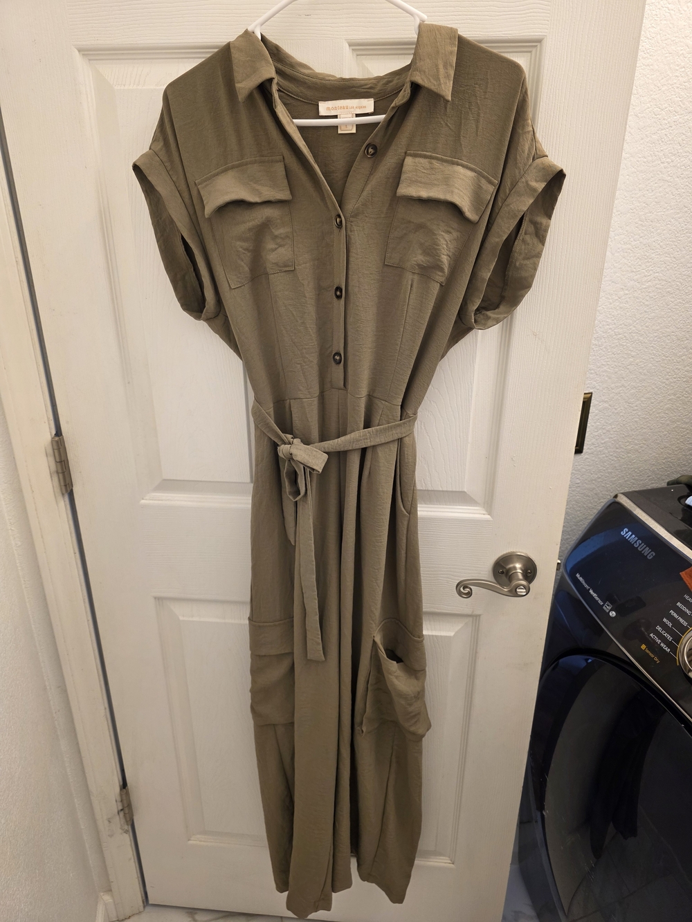 Monteau Olive Utility Shirt Dress in Khaki - Size M